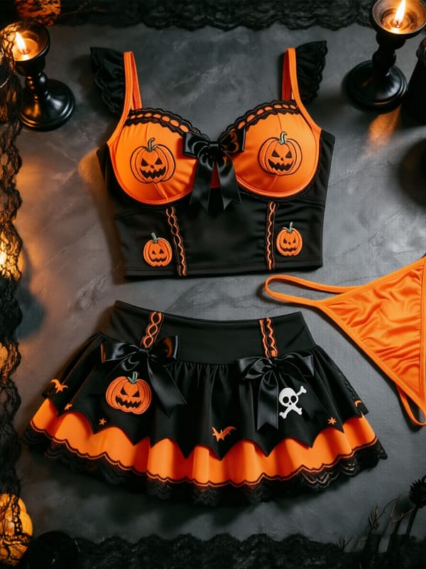 party lingerie Halloween Pumpkin 3‑Piece Plus‑Size Lingerie Costume Set